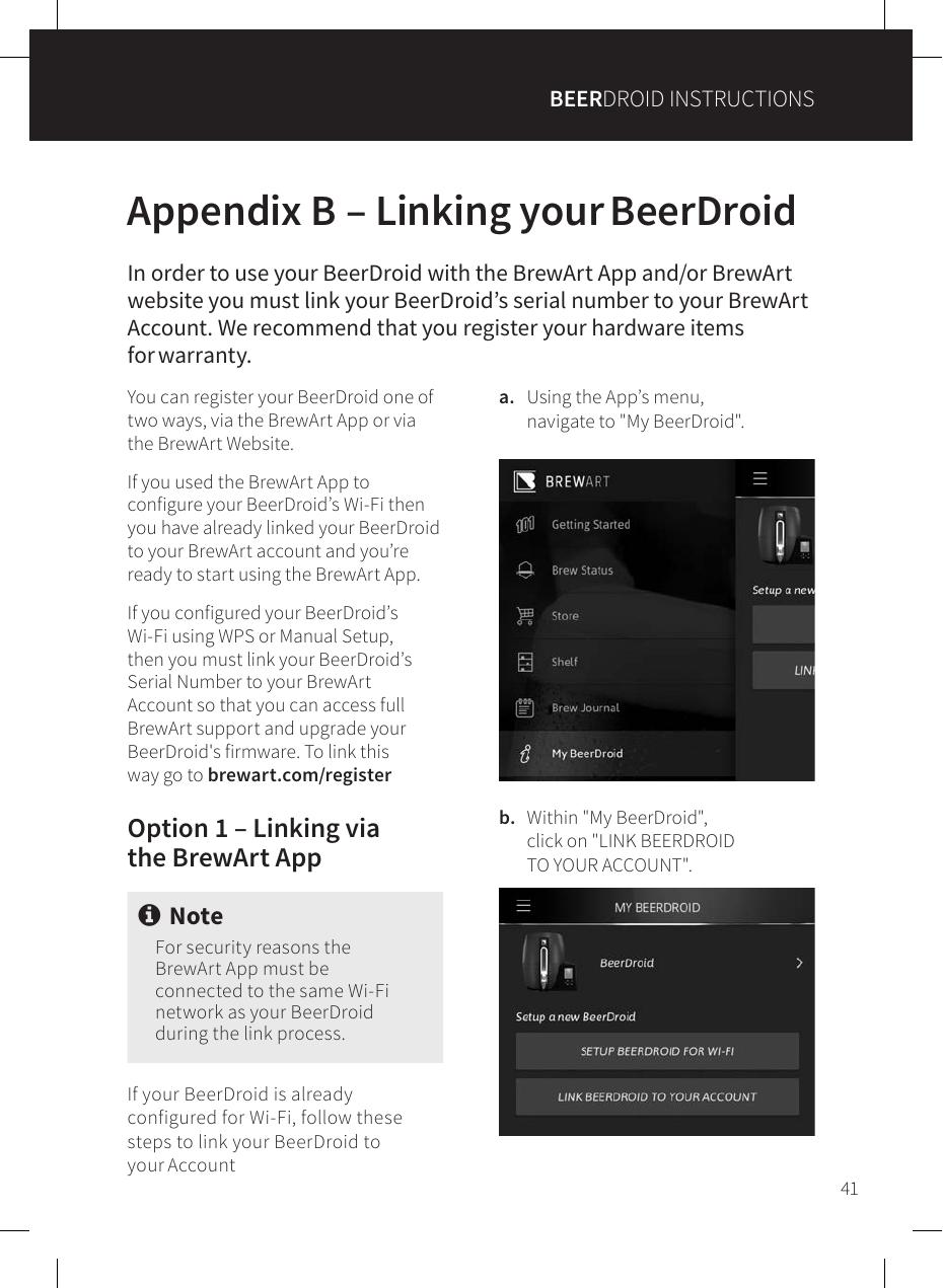 BrewArt App — powiązanie z kontem