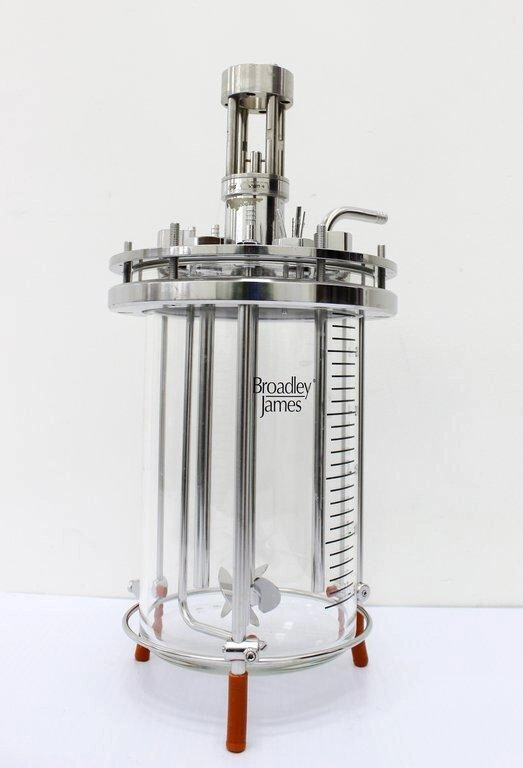 Broadley-James — kompletny szklany zespół bioreaktora 3 L z headplate, mieszadłem i standem