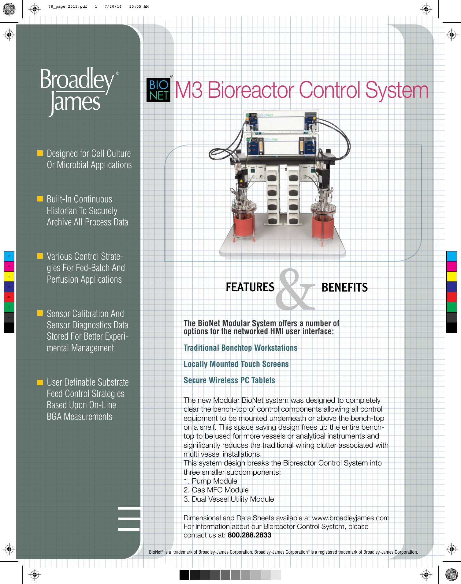 Broadley-James — strona katalogowa systemu BioNet M3 z naczyniami i modułami