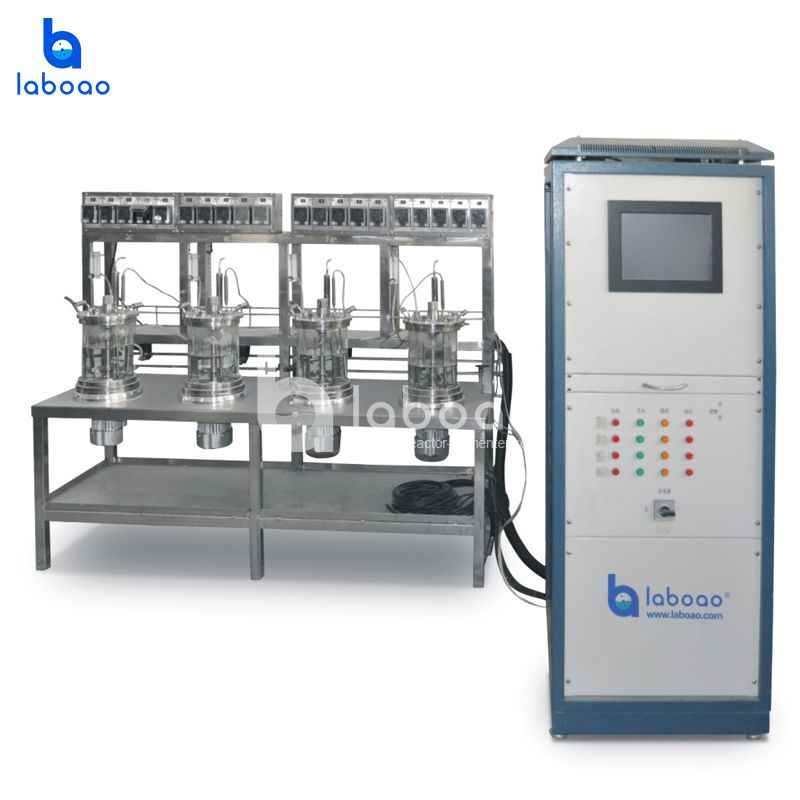 LABOAO Parallel Glass Bioreactor 4× — widok 3 z materiałów producenta (800×800).