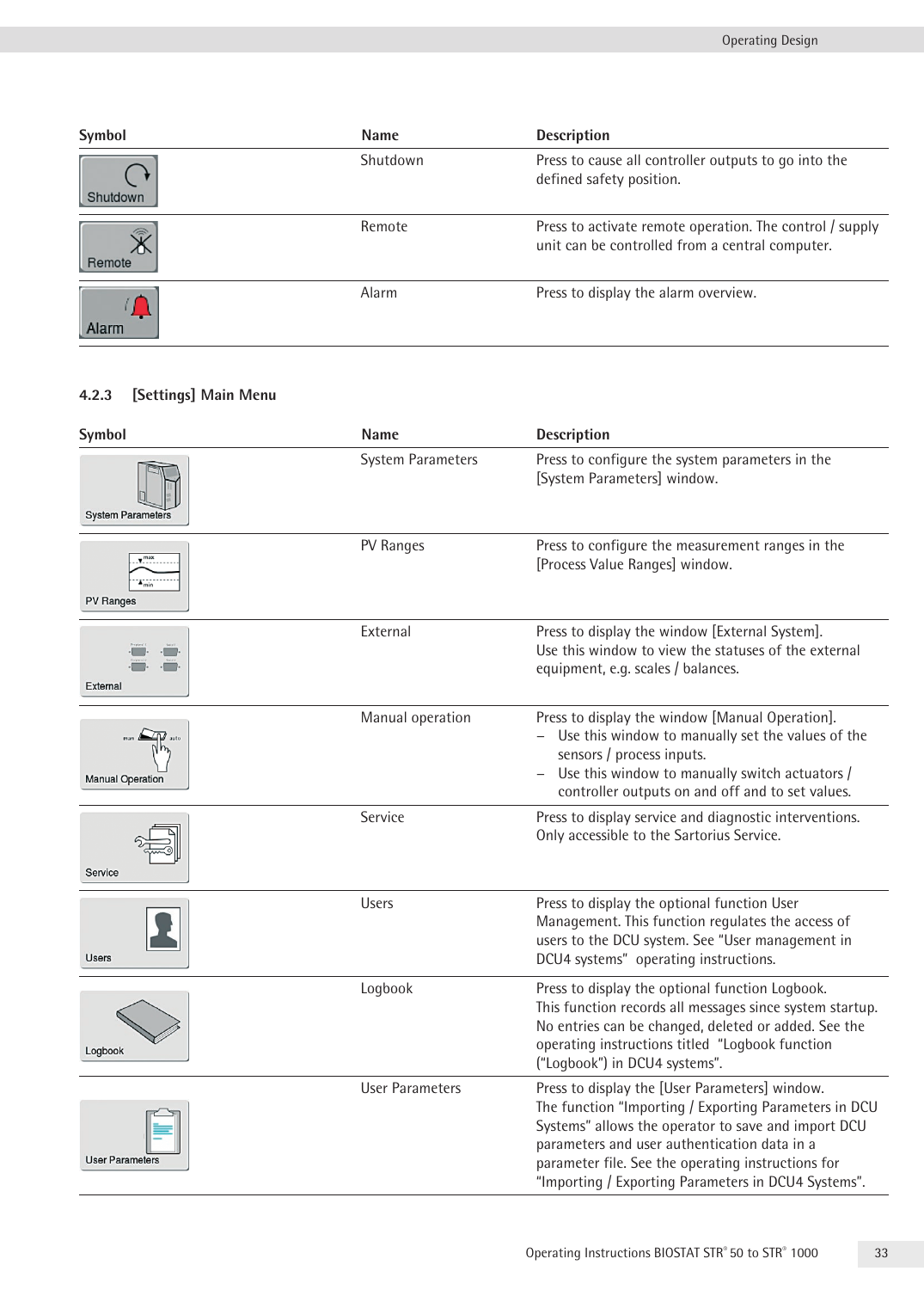 Menu Settings platformy DCU4