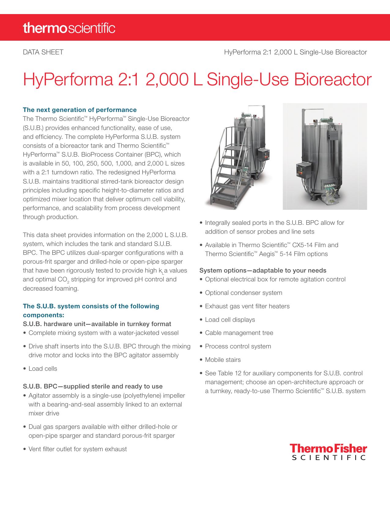 Thermo Scientific HyPerforma 2:1 S.U.B. 2000 L